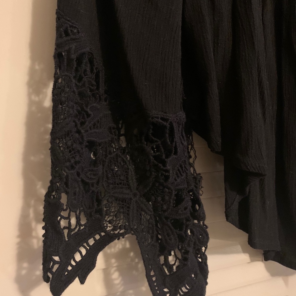Black Off The Shoulder Blouse with Lace Sleeves